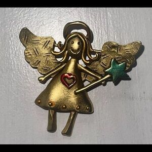 Vintage JJ Jonette Gold Tone Angel Christmas Brooch